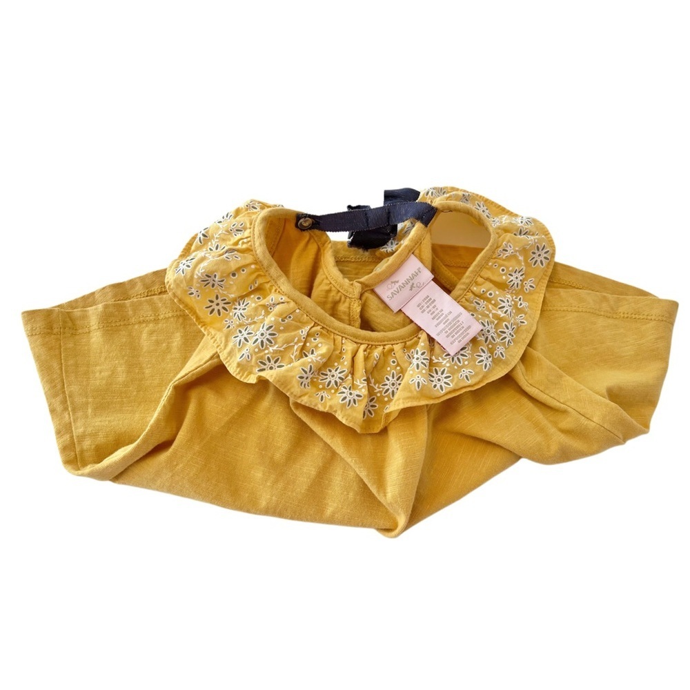 Savannah Kids Mustard Yellow Floral Ruffle Tank Top with Bow in Back | Girls 24M - Picture 6 of 7